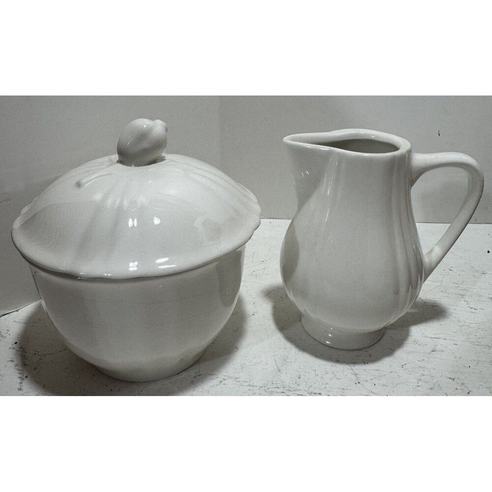 Richard Ginori White Sugar Bowl With Lid And Creamer